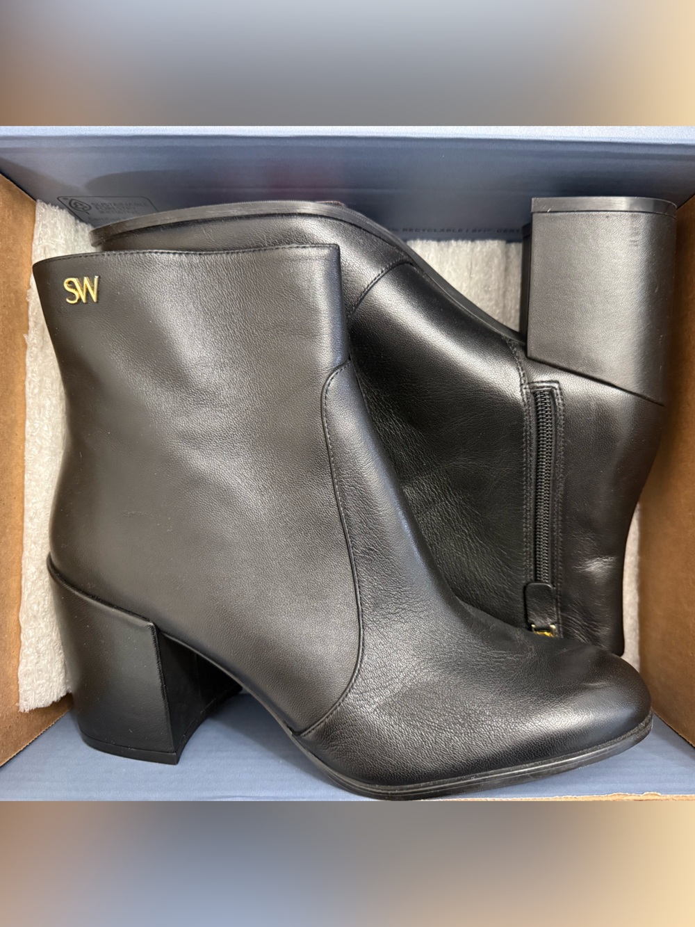 Stuart Weitzman Black Leather Ankle Boot Heel